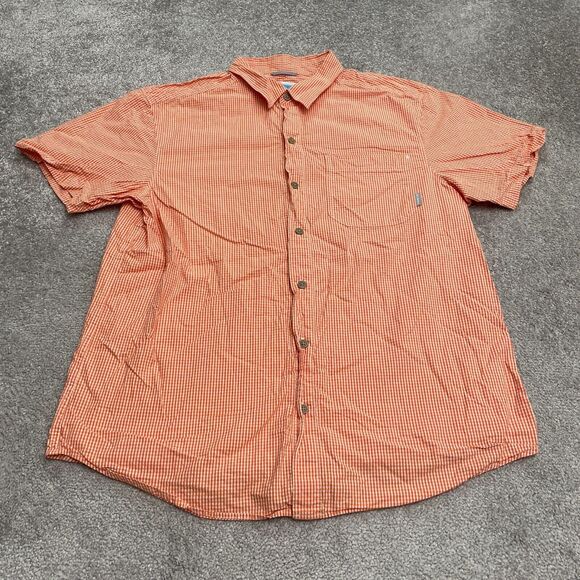 Columbia Plaid Shirt Mens Large Orange Short Sleeve Button Down Casual Outdoor - Picture 1 of 10
